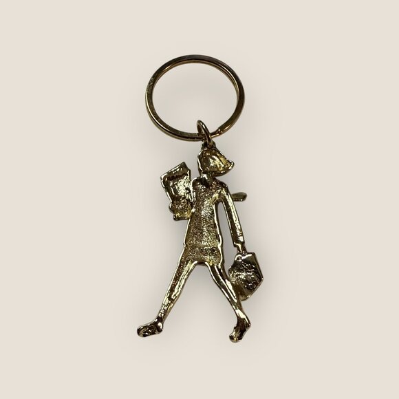 Vintage AJC Bringing Home the Bacon Girl Keychain Keyring Working Woman - Picture 2 of 2